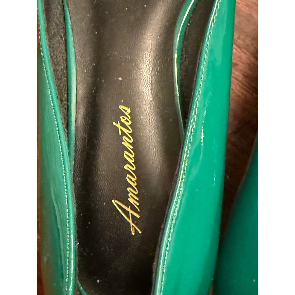 Amarantos Kelly Green Pointy Toe Ultra Low Kitten Heel Patent Leather Pumps 10 - Picture 5 of 5